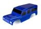 Land Rover Defender blauwe carrosserie met sticker